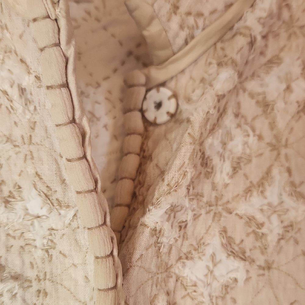 Prada Style Italian Jacket Cotton Neutral Short Quilted Embroidered No Tags - Picture 5 of 16